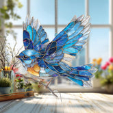 Bluebird Acrylic Suncatcher, Bright Flying Bird Window Decor, Stained Glass Style Nature Art Gift for Bird Lover Home Decoration